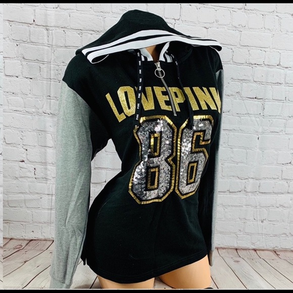 VS PINK Bling Campus Tunic Quarter Zip Hoodie - Picture 3 of 7